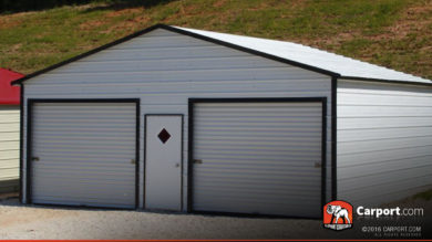 24x21 Metal Garage with White Roof and Black Trim