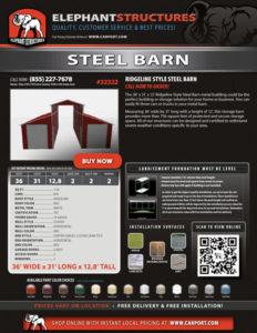 36x31 Ridgeline Steel Barn