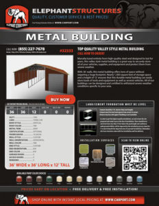 36x36 Valley Style Metal Building