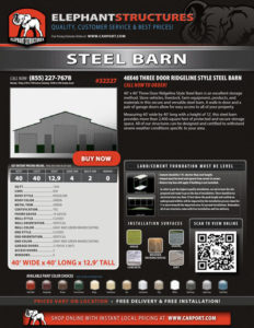 40x40 Three Door Ridgeline Steel Barn