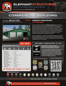40x60 Commercial Storage Building with Three Garage Doors