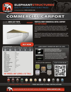 40x80 Vertical Roof Commercial Carport