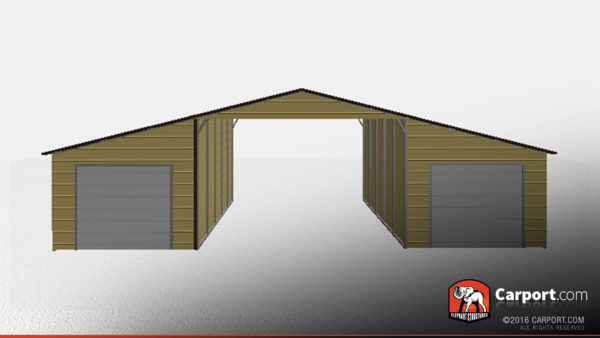 Valley-style metal barn with open center