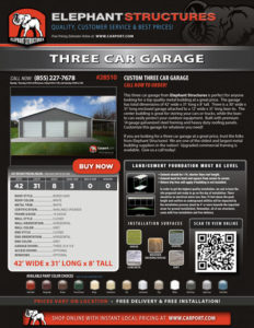 42x31 Custom Three Car Garage with Lean-to