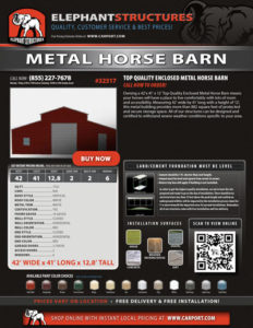42x41 Enclosed Metal Horse Barn