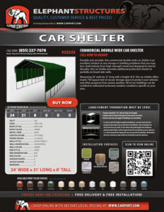 Commercial Double Wide Car Shelter