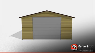 18x21x8 One Car Metal Garage with Brown Roof and Beige Walls
