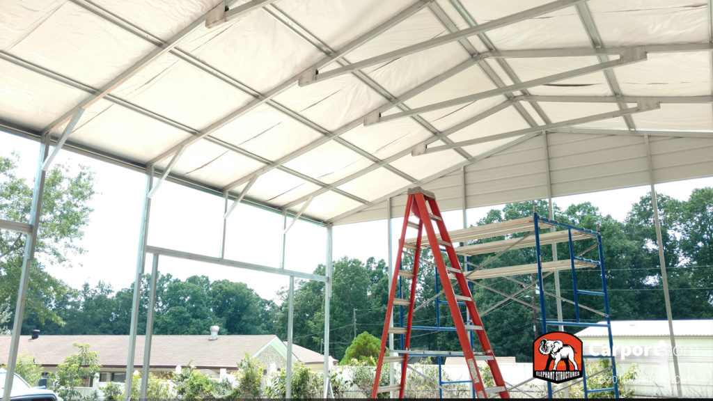 Frameing of the garage doors and the ceiling bracing.