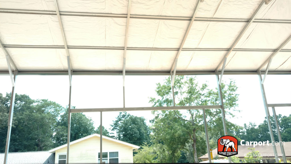 Frame of the building and roll-up garage door.