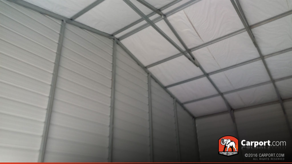 Interior of the garage with framing in view.