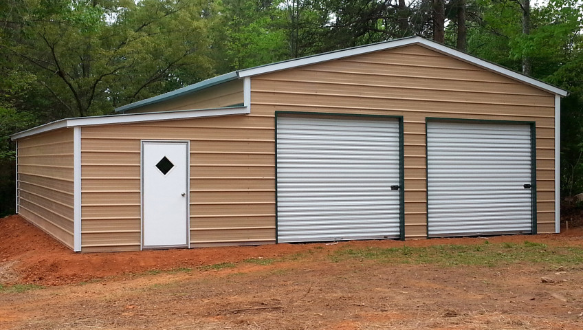 Ridgeline style metal building with one lean to on the side.
