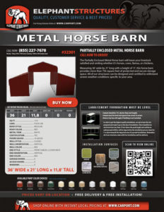 Partially Enclosed Metal Horse Barn