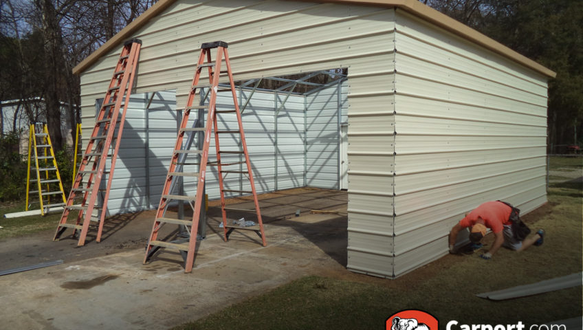 carport garage with ladders