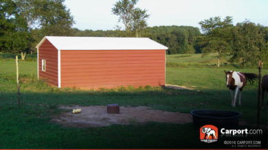 18x21 Double Wide Shelter with White Roof and Red Walls