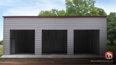 Metal building - front view of 3-car garage