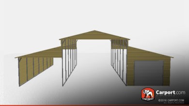 Metal Ridgeline barn with two lean-to's.