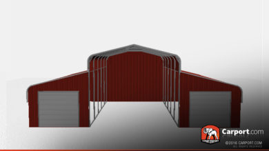 partially enclosed horse barn with 2 garage doors