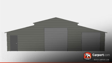two garage door metal building with boxed eave roof