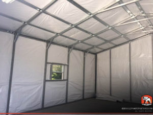 The interior of a garage from Carport.com.